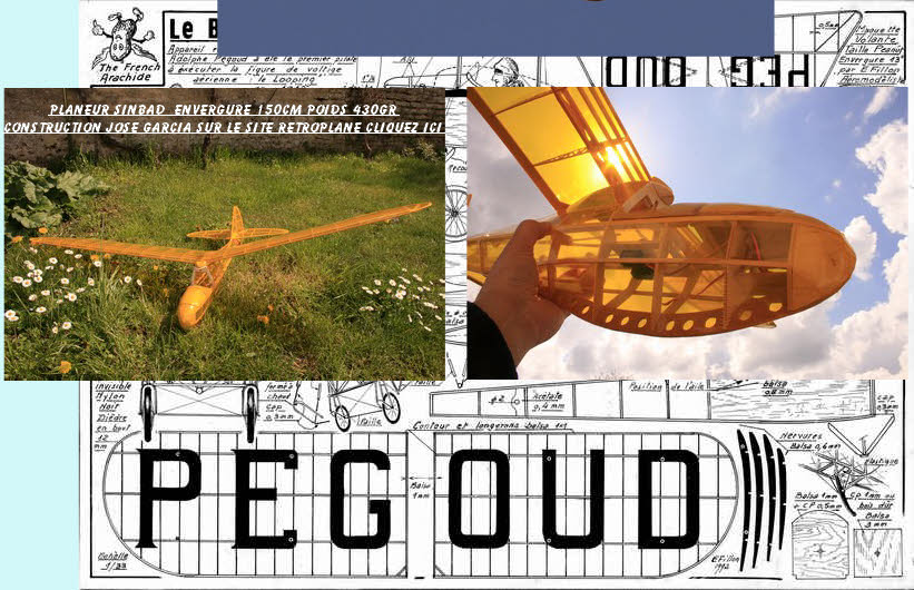 PLANEUR SINBAD  ENVERGURE 150CM POIDS 430GR 
CONSTRUCTION JOSE GARCIA SUR LE SITE RETROPLANE CLIQUEZ ICI 